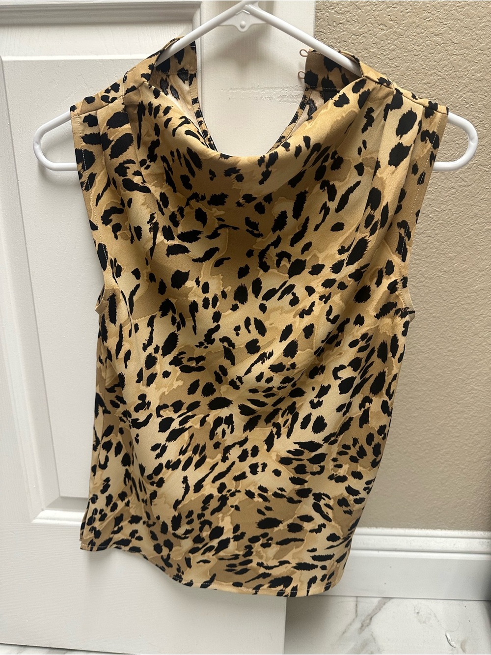 INC International Concepts Leopard Print Cowl Neck Shell in Tan and Black